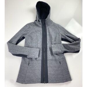 Athleta Lined Full Zip Hoodie Sweatshirt Womens XS Gray Black Stripe BF0385